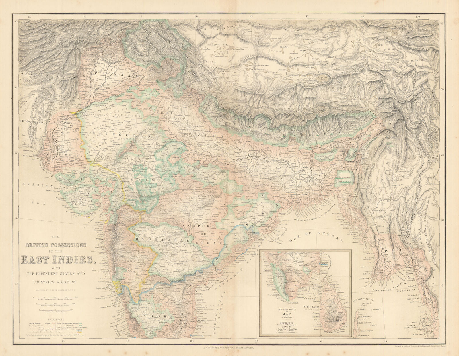 British Possessions in the East Indies… India Burma Nepal Tibet Ceylon c1863 map